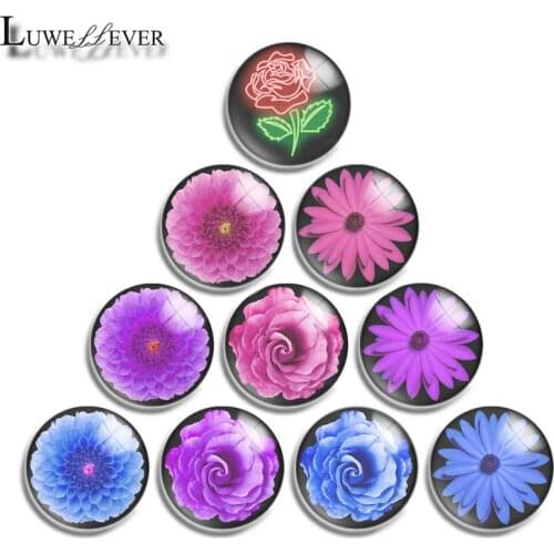 12mm 14mm 16mm 20mm 25mm 30mm 583 Flower Mix Round Glass Cabochon Jewelry Finding 18mm Snap Button Charm Bracelet