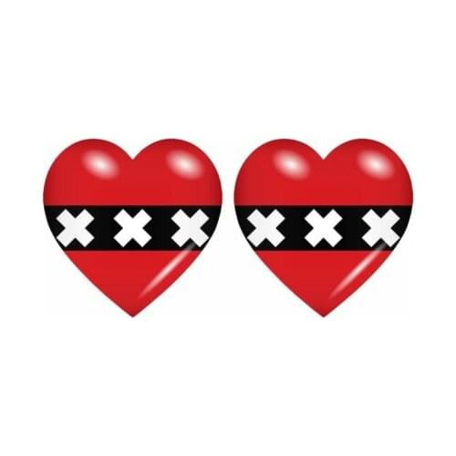 Funny 2x Sticker Flag Heart Amsterdam Flag PVC Vinyl Waterproof Sticker Decal for Motos Car Laptop Luggage