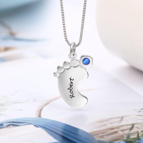 2021 Fashion Baby Feet Pendant Mom Necklace Custom Jewelry Chains Collane Personalizzate Name Necklaces Birthstone Celik Kolye
