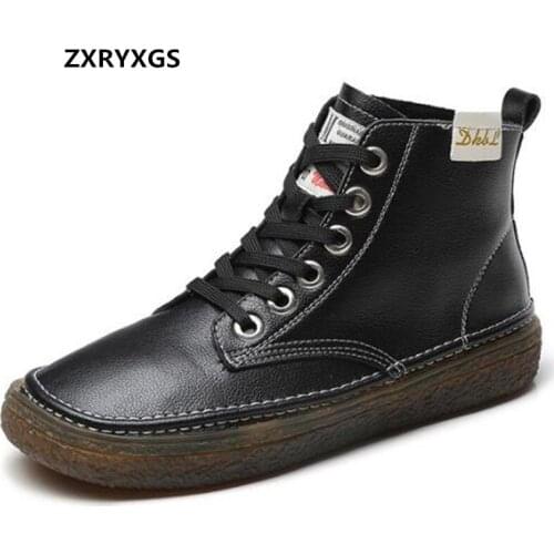 2021 New Lace-up Genuine Leather Shoes Casual Ankle Boots Women Sneakers Flat Wear-resistant Soft Bottom Women' Casual Shoes