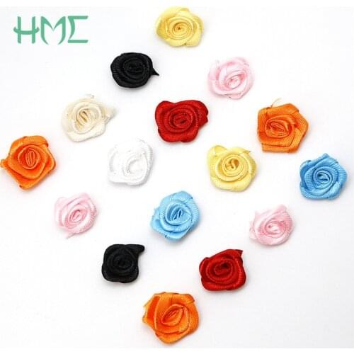 25pcs/lot Hot DIY Satin Ribbon Roses Flower Rosettes Fabric Flower Bow Appliques For Handmade Wedding Craft Accessories 20mm