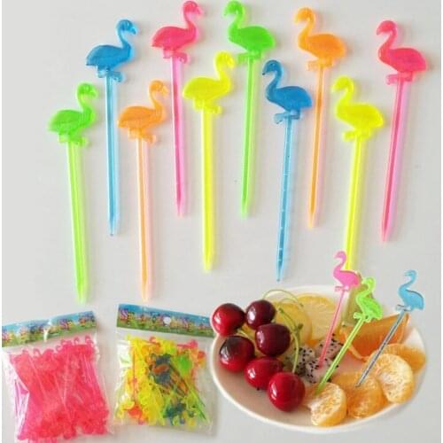 50 Pcs Flamingo Fruit Fork Food Picks Buffet Cake Dessert Salad Sticks Cocktail Toothpick Skewer Brithday Wedding Party Supplies