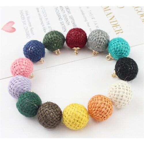 10pcs/lot 14mm weave yarn cloth Covered Round Ball Beads Small Charms Pendant For DIY Earrings Necklace Bracelet Jewelry Making