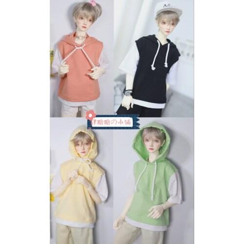 BJD doll T-shirt False two short sleeved Hooded T-shirt 4 color 1/4&1/3& Uncle doll clothing accessories
