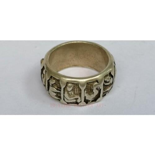YIZHU CULTUER ART Old Collection China Tibet Silver Carving Chinese Zodiac Ring Wonderful Decoration Gift