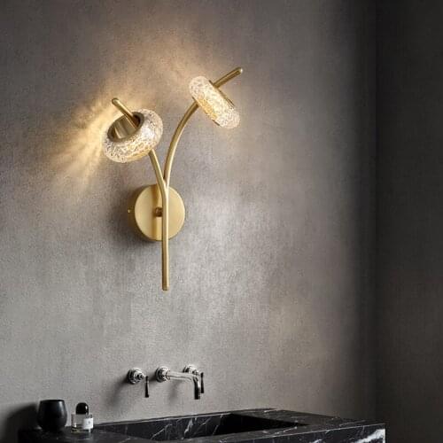 Creative bedroom bedside living room sofa background wall light luxury wall lamp Postmodern brass donuts crystal led wall lamp