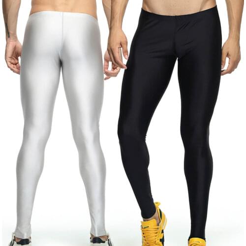 Metelam Mens High Stretch Sexy Designed Low Waist Elastic Micro Shiny Spandex Tight Pants Legging for GYM Sports