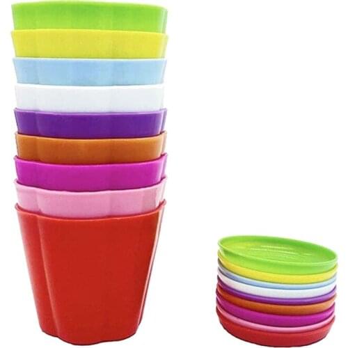 Multi Color Thick Plastic Plant Pots Seedling Nursery Transplanting Planter Container Outdoor Indoor,9 Pack