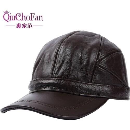 Men Cap Warm Winter Baseball Caps Genuine Leather Adjustable Hat with Ear Flaps Adult Solid Color Fashion Casual Men hat