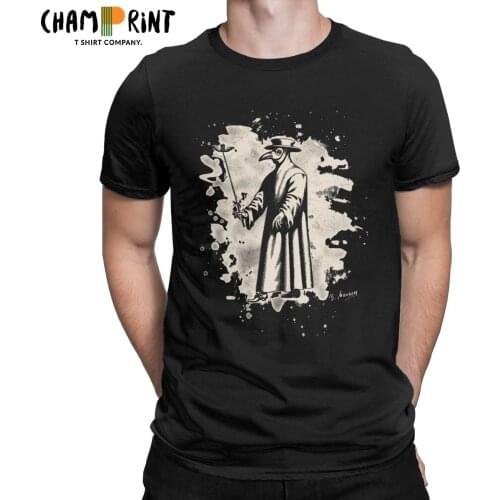 Men T-Shirts Plague Doctor Crazy 100% Cotton Tee Shirt Short Sleeve Black Death T Shirts O Neck Tops Summer