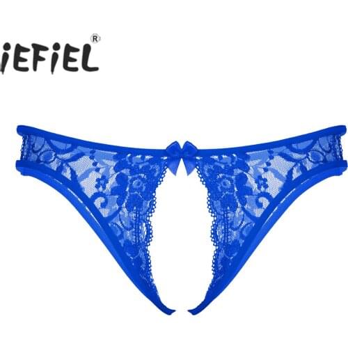 Mens Lingerie Panties Floral Lace Crotchless Sissy T-back Briefs Hollow Out Low Waist Thong Male Underwear Nightwear Underpants