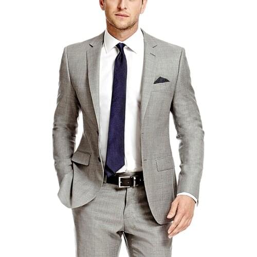 Mens Wedding Suits Light Grey Spring Summer Beach Casual Two Pieces Regular Fit Blazer Jackets Pants Evening Party Costumes