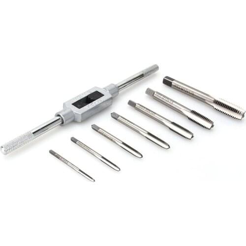 8Pcs M3 M4 M5 M6 M8 M10 M12 Adjustable Tap Wrench Set HSS Metric Thread Taps Drill Reamer Wrench Hand Tool Set Tapping Tool Kits