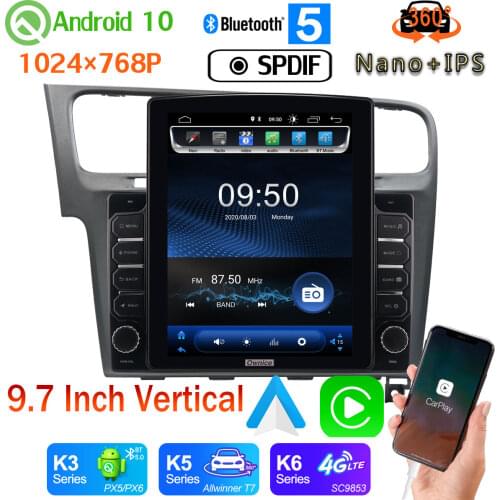 Nano+IPS 9.7" Tesla Style PX6 4+64G GPS Android 10.0 Radio For Volkswagen VW Golf 7 MK7 2013-2020 Head Unit 360 Camera Car Media