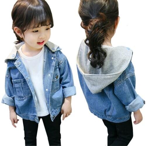 Girls Coat Solid Hooded Denim Jacket Spring Autumn Kids Casual Cowboy Outwear Coat For Baby Girl 2-12 Years Clothes LM051