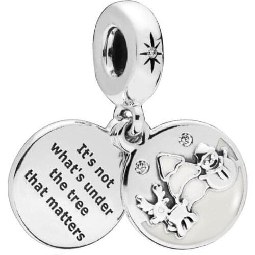 Genuine 925 Sterling Silver Bead Perfect Christmas Dangle Charm, Clear & White Enamel Fit Pan Necklace & Bracelet Jewelry