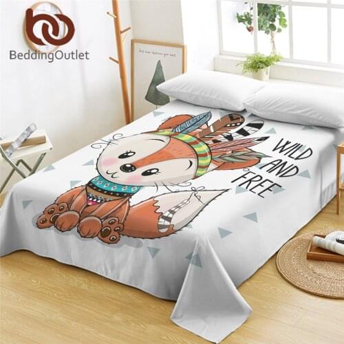 BeddingOutlet Cartoon Animal Bed Sheet Cute Fox Twin Flat Sheet Feather Aztec Microfiber Bedspreads Colorful Tribal Drap De Lit