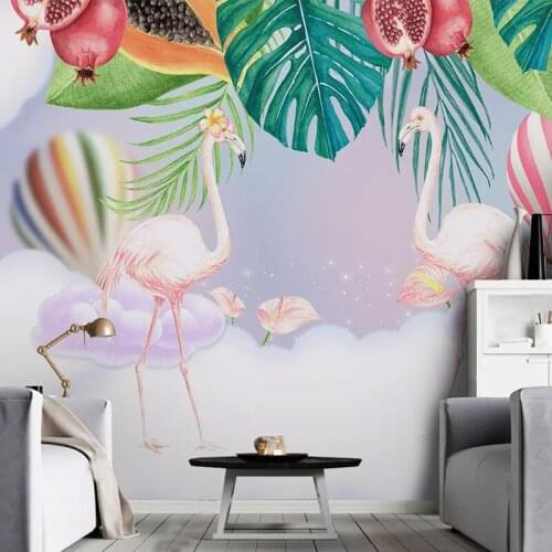 Dropship Custom 3D Photo Walpaper Pink Flowers Wall Paper for Kids Room Birds Hand Painted Cartoon Mural Children Pink Wallpaper