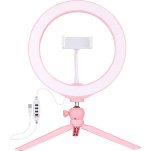 PULUZ 10.2 inch 26cm Light + Desktop Tripod Mount USB 3 Modes Dimmable LED Ring Vlogging Selfie Photography Video Lights