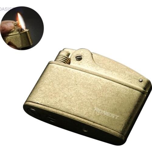 Retro Gasoline Flint Lighter Firewheel Trenches Pure Copper Cigarette Petrol Lighter Free Fire Inflated Metal Gadgets For Men