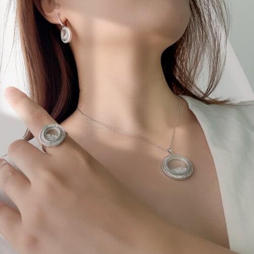 Luxury Round Pendant Lovers Cubic Zircon necklace earring ring Jewelry set For Women Wedding Dubai Bridal Jewelry D1398