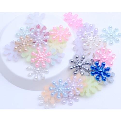 Snowflake Beads Craft ABS Flowers Shape Imitation Pearls Flatback Multiple sizes Color For Wedding Scrapbooking/DIY Decoration