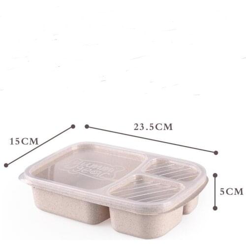 Student Lunch Box 3 grid Wheat Straw Biodegradable Microwave Bento Box Food Storage Containers With Lid LX7292