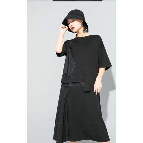 Ouhuochao loose and irregular fake two piece vest T-shirt 2021 summer new style swallow tail top
