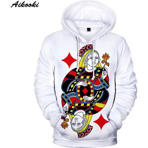 Peculiar Design 3D KING QUEEN Hoodies Men/Women Sweatshirts Hoody 3D Print Playing Cards Poker Boy/Girl Pullover Thin clothes
