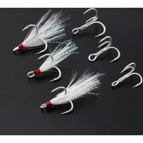 Triple fishing hook high quality treble fishing hook lure hooks with or without feather 10pcs/lot