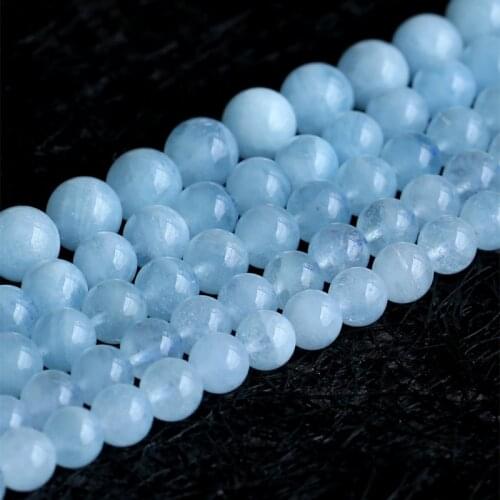 High Quality Genuine Natural Green Blue Aquamarine Semi-precious stones Round Loose Beads 4mm 6mm 8mm 10mm 12mm 15"