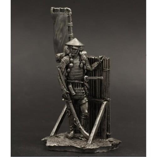 Japanese Warring States Samurai Iron Cannon Bamboo Raft Figurines 1/32 54mm Tin Metal Ancient Soldier Model Small Ornaments