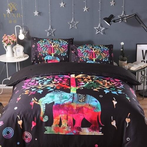 YuXiu luxury Elephant 3D Bedding Set Animal Duvet Cover Sets Black Bed Linen Quilt Covers 3Pcs Twin Full Queen King Single