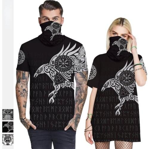 Summer New Viking Myth Print Black Crow Round Neck T-shirt for Women Fashion Viking Casual T-Shirts Lovers Tees Couples Tops
