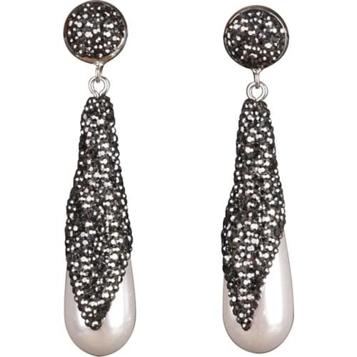 New Arrival Charming Jewelry Freshwater Pearl Rhinestone Water Drop Dangle Earrings for Women Statement Jewelry Bijoux