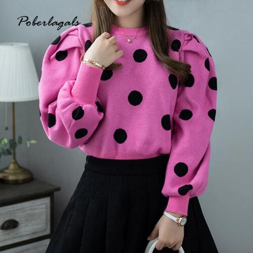 Fashion jumper Autumn winter Polka dot Knitted Sweater Women 2020 korean oversized sweaters female Puff sleeve wild pullover