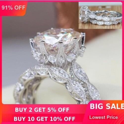 2016 Brand Design Vintage ring Round cut 3ct 5A Zircon Cz 925 Sterling silver Engagement Wedding Band Ring for women