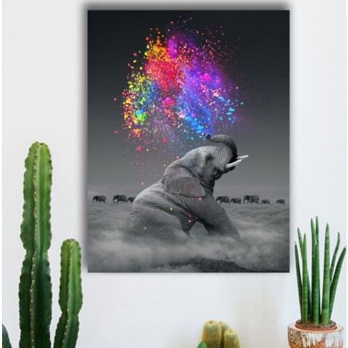 Animal Elephant Art Canvas Posters and Prints Colorful Light of Life Painting Wall Art Picture for Living Room Home Decor
