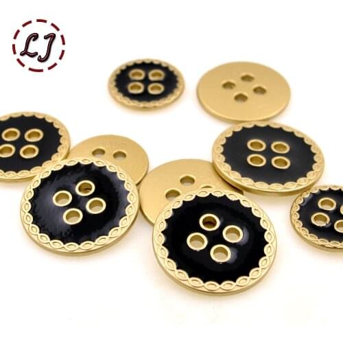 Free shipping 10pcs/lot high quality 4-holes metal gold button for shirt cloth pants bag sewing accessories 15mm/18mm/20mm DIY