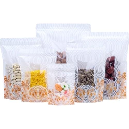 100pcs Plastic Food Package Bags Heat Seal Tear Notch Zip Lock Window Pouches Resealable Storage Bags for Nuts Snacks Candy Gift