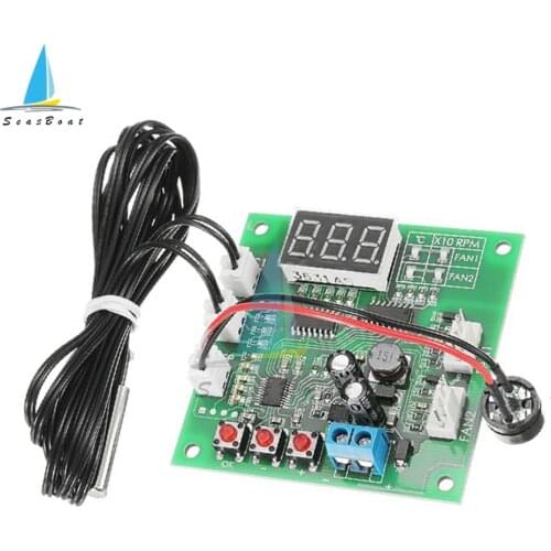 DC 12V 24V 2 Channel 4 Wire Fan PWM Temperature Controller Fan Motor Speed Controller Voltage Regulator LED Digital Thermostat