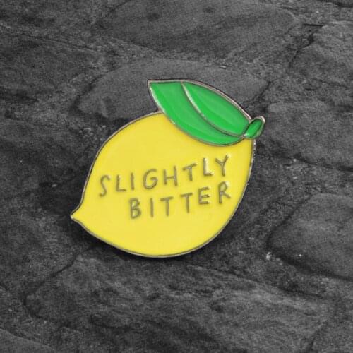 2019 cartoon lemon enamel pin SLIGHTLY BITTER Brooches Gift for Kids friends Fruit icons Pin Badge Button jewelry accessories
