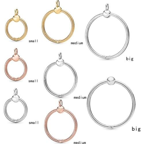 2019 New 100% 925 Sterling Silver Moments O Carrier Medium O Pendant Necklaces Rose Gold Small O Charm Women Jewelry Set Gift