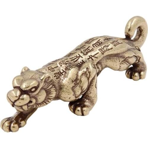 3D Mini Tiger Amulet Casting Animal Figurine Retro Style Metal Sculpture Home Office Desktop Decoration Collect Ornaments Gift