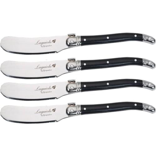 4pcs 6.25'' Laguiole Style Butter Knife Spreaders Set Black Handle Cheese Knives Stainless steel Cutlery Bar Restaurant Supply