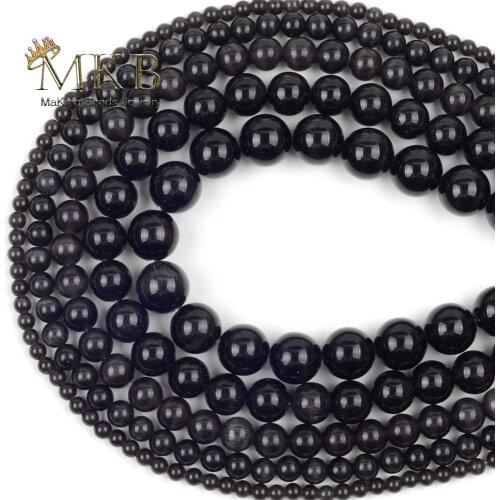 4 6 8 10 12MM Black Cat Eye Natural Stone Beads Smooth Round Beads For Jewelery Making Diy Bracelet Necklace 15inches Wholesale