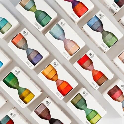 6 Pcs Solid Color Retro Natural Washi Tape Set Cute Color Printing Christmas Decorative Masking Tapes For DIY Journal Scrapbook