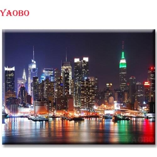 5D diy diamond painting,New York City Nightscape cross stitch,diamond embroidery mosaic bead 3d picture full square round drill