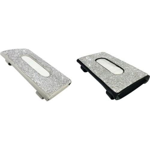Car Sun Visor Tissue Box Holder Crystal Sparkling Napkin Holder PU Leather Car Accessories for Women for Cars