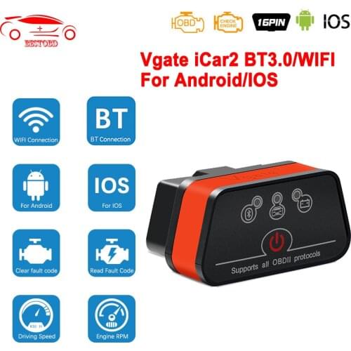 Vgate iCar2 ELM327 obd2 Bluetooth WIFI Car Scanner Tool for IOS/Android OBD 2 ODB2 Scan auto diagnostic scanner PK ELM 327 V 1 5